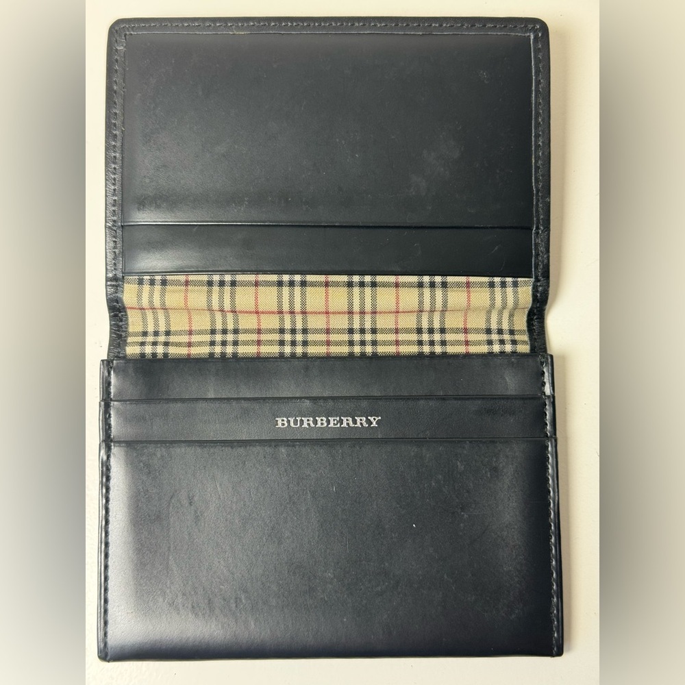 Burberry Unisex Black Canvas Card Holder With Leather Trim & Checkered Interior - Picture 8 of 12